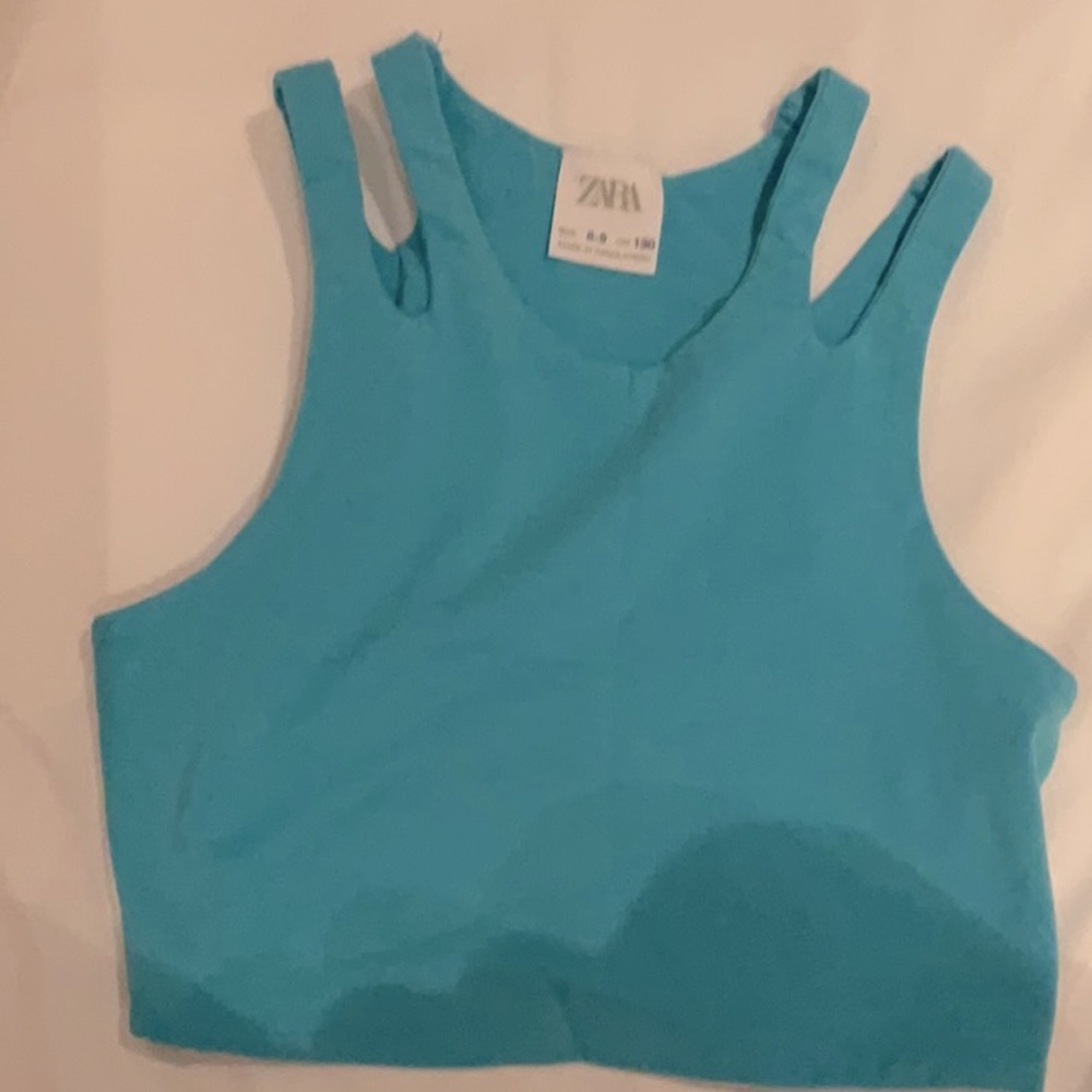 Kids blue cropped tank top with sleeve cutouts